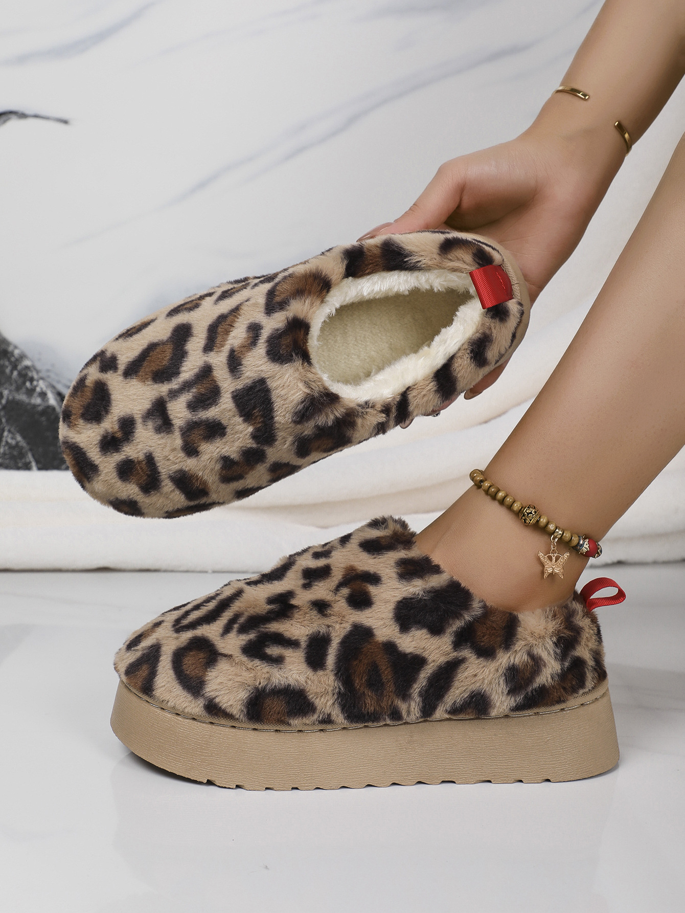 Damenschuhe, neue Schneestiefel mit niedrigem Schaft und Leopardenmuster, mit dicken Sohlen, Schneeschuhe aus Baumwolle_voghion.com
