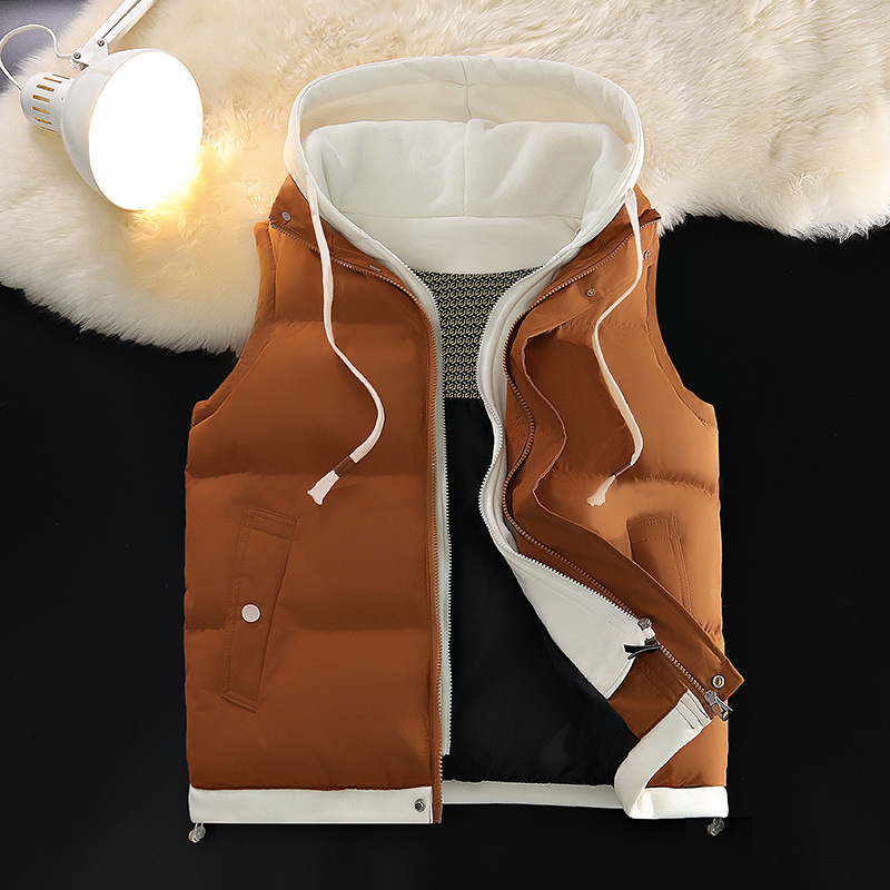 Trajes de invierno transfronterizos de grafeno falsos chaleco con capuzas de dos piezas marca de moda masculina de otoño y invierno de plumón sin mangas chaleco de calor de moda