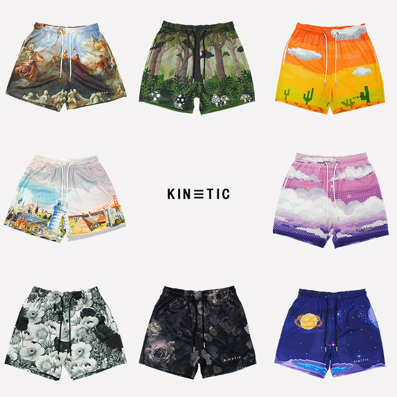 American Style Trendy Brand Movie Casual Sports Shorts Fitness Mesh Quad Pants Digital Printed Breathable Loose Shorts for Men
