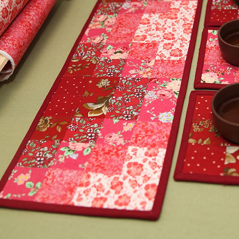 Primer paño teñido estera de té hecho a mano DIY patchwork corredor de mesa bordado Lu bordado estera de la placa de té Zen camino de mesa té arte de la vendimia toalla de té