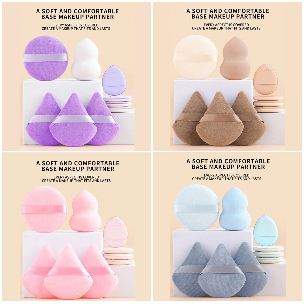 Transfronterizos 6 juegos de calabaza huevo de maquillaje suave, seco y húmedo, no comer polvo de dedo esponja bola de maquillaje polvo al por mayor