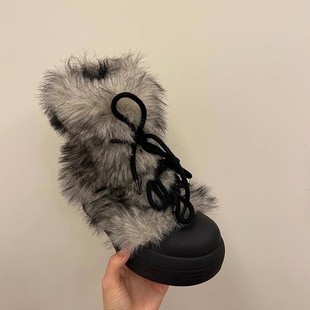 Comfortable and lightweight warm thick-soled increased leather fur snow boots women's autumn and winter 2024 new fleece-lined thickened cotton shoes