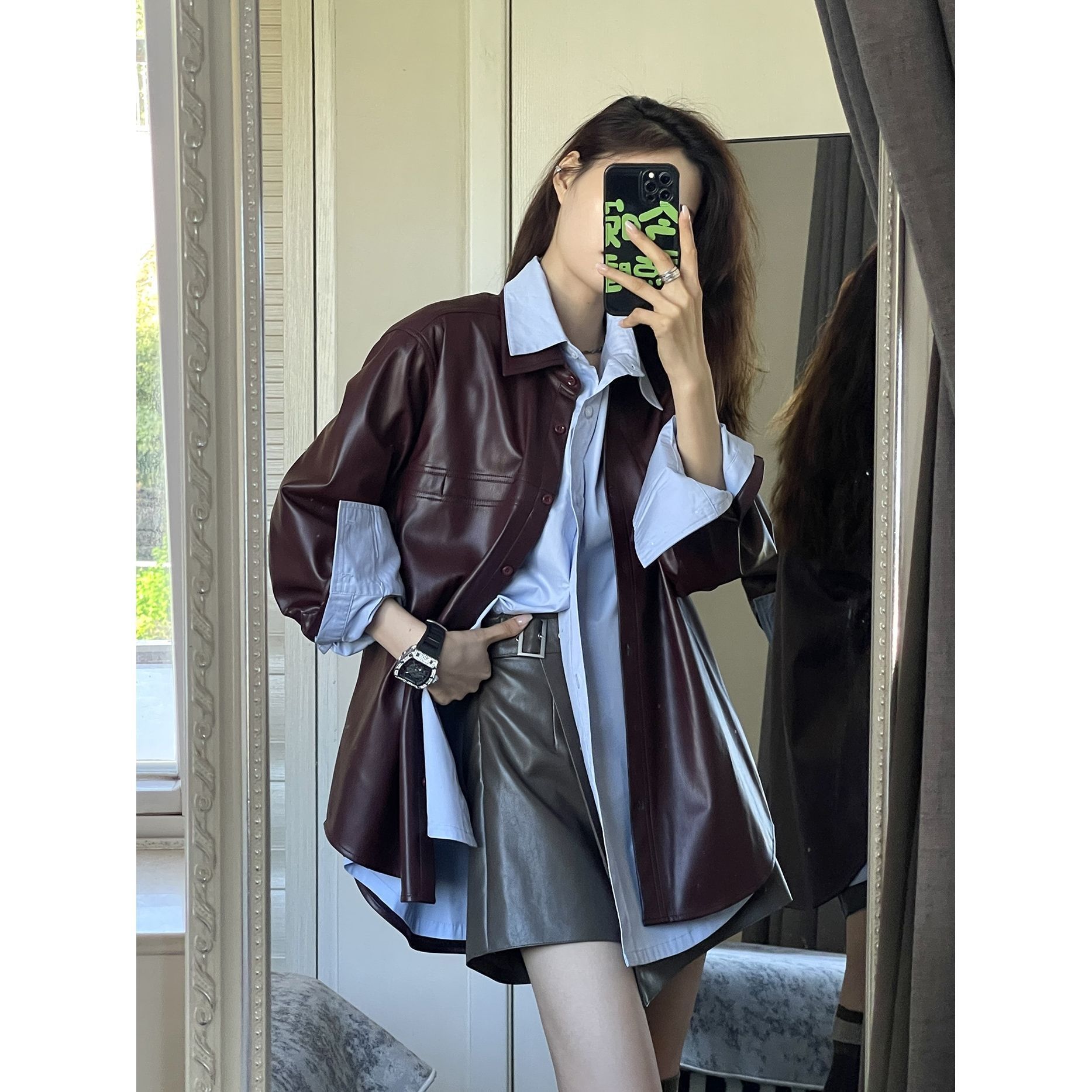 Grape Purple Pu Leather Jacket for Women, 2026 Spring and Autumn Fashion New Retro Jacket, Versatile Shirt