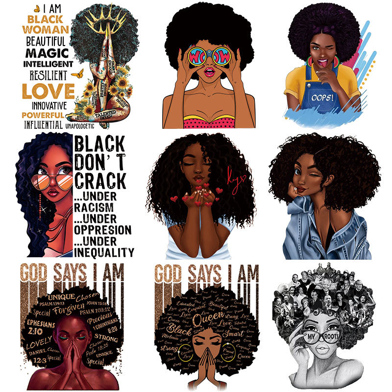 欧美女孩烫画贴小号 服装logo印花图案烫印 柯式过粉胶印烫图烫画