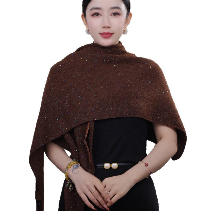 韩版新款洋气时尚百搭羊毛亮片针织披肩空调外搭交叉三角披肩|undefined