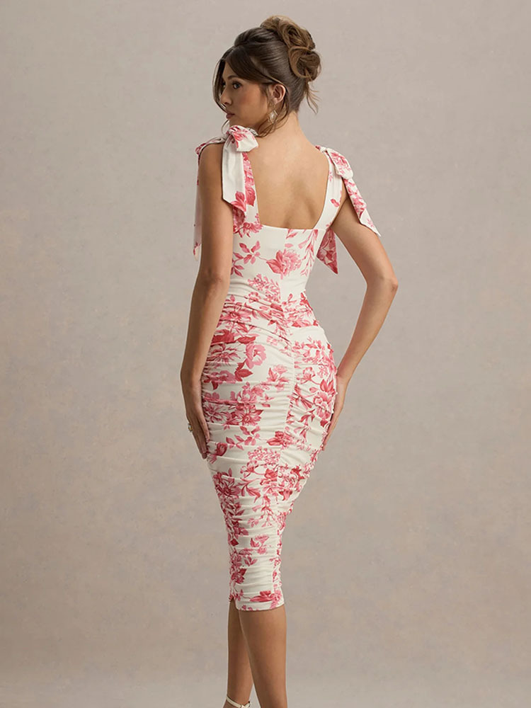 280g Weight Knee-Length Dress Length Type Sleeveless Sleeve Length One-Step Skirt Dresses Type Sleeveless Sleeve Type Spandex, Polyester Fabric Type Mid Waist Waist Line Party, Beach Occasion Sling style, Square Neck Neckline Slim Fit Type Printing Pattern 2025 Spring and Summer Season Women's, Adults Gender Pleated Design Royal Sister Wind Style 2025 New European And American Foreign Trade Amazon Women's Clothing Summer New Fashion Retro Printed Pleated Design Dress 7