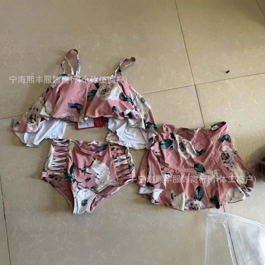 Shein ropa de mujer europea y americana de tres piezas bikini temperamento sexy traje de baño impresa falda de busto suministro de cauda de contenedor