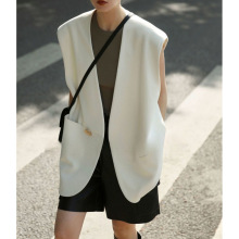 2025慵懒风中长款西装马甲背心女夏坎肩外搭设计感宽松无袖上衣