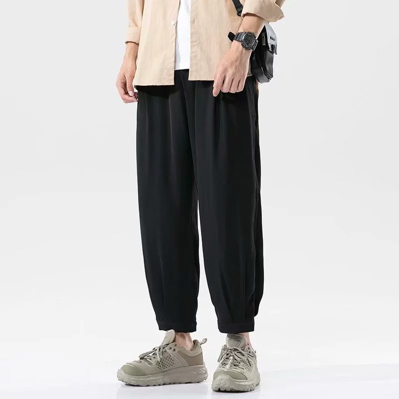 Летние легкие и тонкие шелковые брюки, oversize, корейский стиль