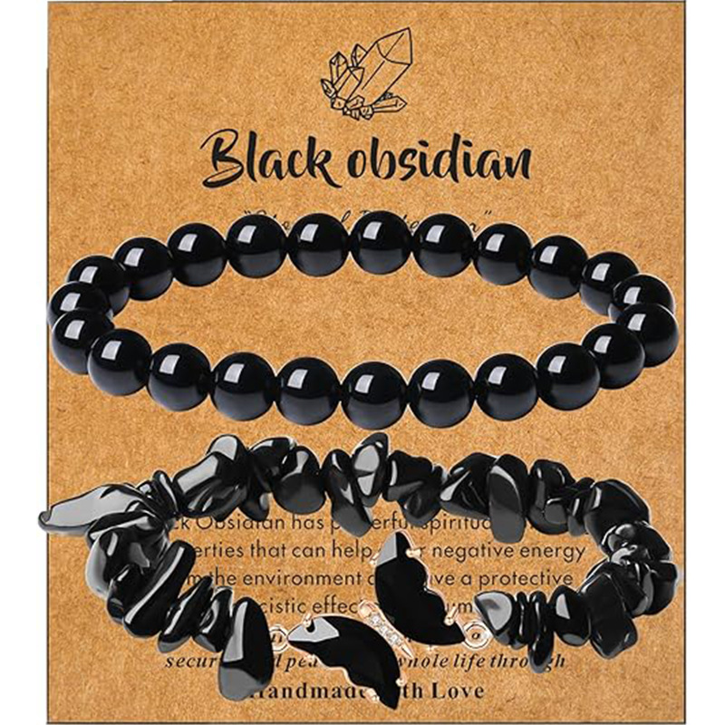 Cross-border Amazon New Two-piece Butterfly Gravel Ladies Bracelet Amethyst Tiger Eye 8mm Beaded Bracelet suit