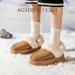 Augsiden Low-Top Snow Boots for Women 2025 New Winter Thick-Soled Fleece-Lined Thickened Home Dual-Wear Furry Slippers
