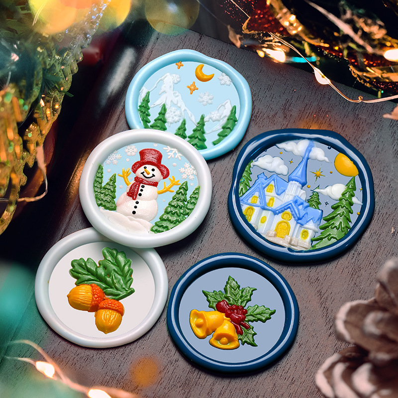 2024 Original New Christmas Series Fire Paint Seal Head Snowman Snowflake Elk Copper Head Holiday Gift