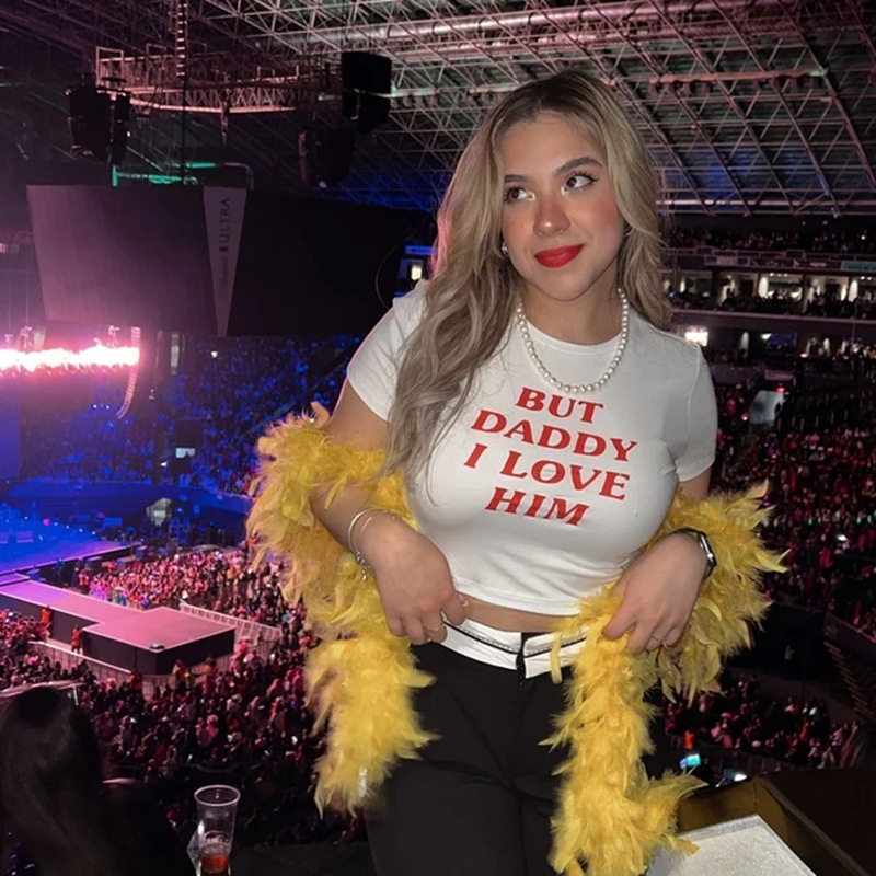 2024 New Navel Top Summer Women's Design Sense T-shirt Simple Style Letter Printing Casual Retro Street Clothing