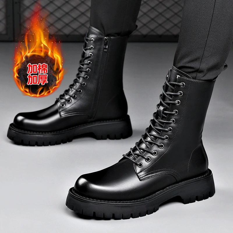 Высокие Ботинки Martin в британском стиле, мужское осенне-зимнее Новое поступление, теплые ботинки на флисовой подкладке, мужские мотоциклетные ботинки на толстой подошве