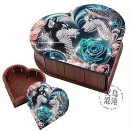 外贸钻石绘画心形收纳盒手工DIY桌面糖果盒木制组装桌面收纳批发