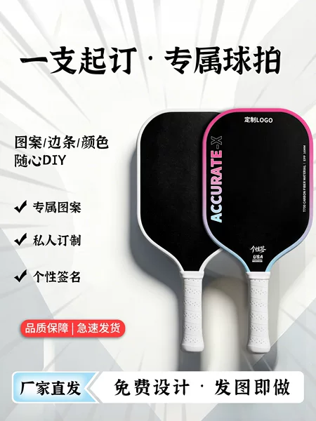 Pickleball Racket with Custom Patterned Edge Strips and Personalized Signature, Uv Printing from Your Own Image, T700 Carbon Fiber