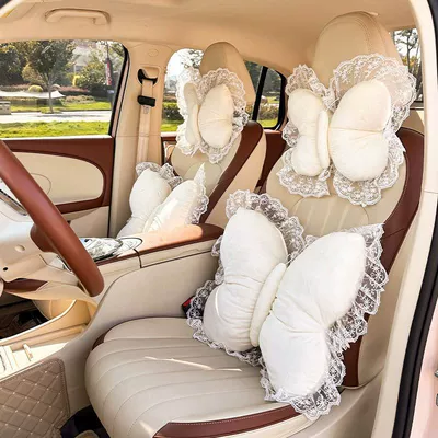 Neck Pillow, Princess Style Soft – Headrest - princess-style-butterfly-shape-white-2-headrests-2-lumbar-supports-no-specifications