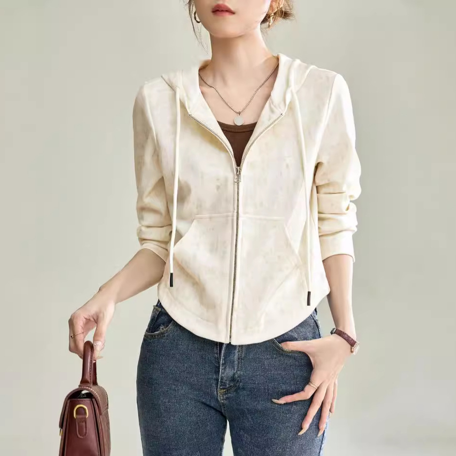 후드 가디건 스웨트 셔츠 여성 지퍼 재킷 2024 새로운 봄과 가을 패션 짧은 한국 스타일 올 매치 탑