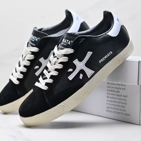Classic Premiata White Sneakers Trendy Versatile Premiata Casual Skate Shoes
