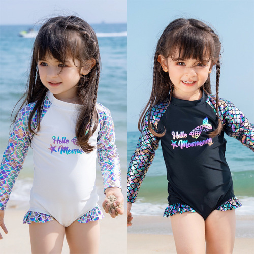 Momasong children's swimsuit girl's fish scale long-sleeved one-piece swimsuit for small and medium-sized children baby mermaid swimsuit