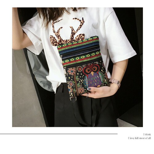  early autumn new jacquard embroidery thread owl one-shoulder cross-body casual canvas bag mobile phone coin storage bag