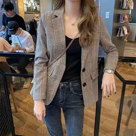 外贸小西装外套女薄款春秋新款网红小个子气质格子学生短款西服女
