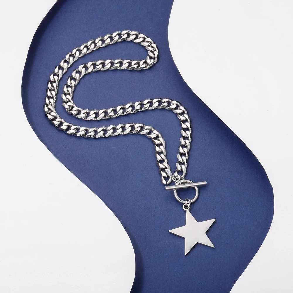Five-pointed Star Stainless Steel Torque Necklace For Unisex_voghion.com