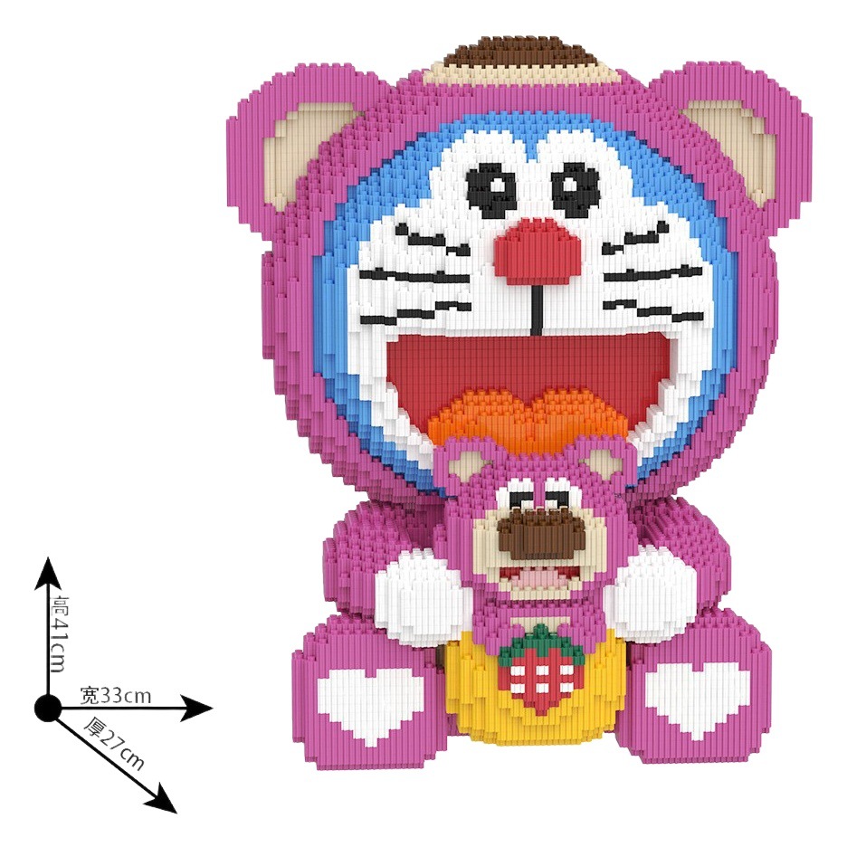 Mochila fresa oso ensamblado serie bloques de construcción juguetes educativos para niños niñas regalo cumpleaños adornos