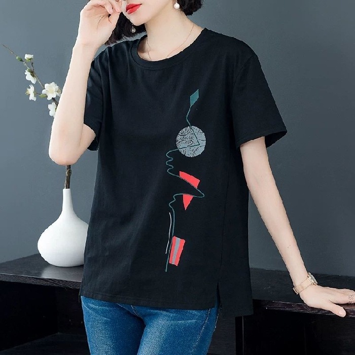 Summer 2025 New Style Casual Versatile Short-Sleeved T-Shirt Women's Pure Color Simple Loose Bottoming Shirt Korean Style Top