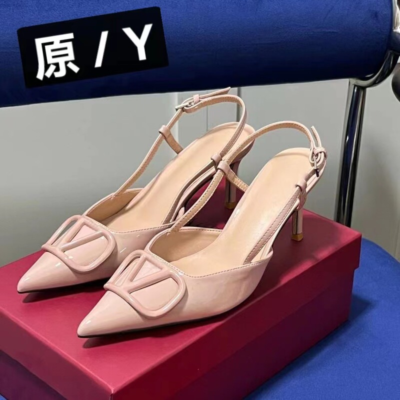 High version 2024 high heels women's new V pointed toe flesh color single shoes stiletto heel French closed toe sandals women
