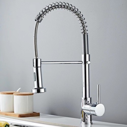 Cross-border kitchen stainless steel sink double outlet spring faucet hot and cold water rotating universal pull-out faucet
