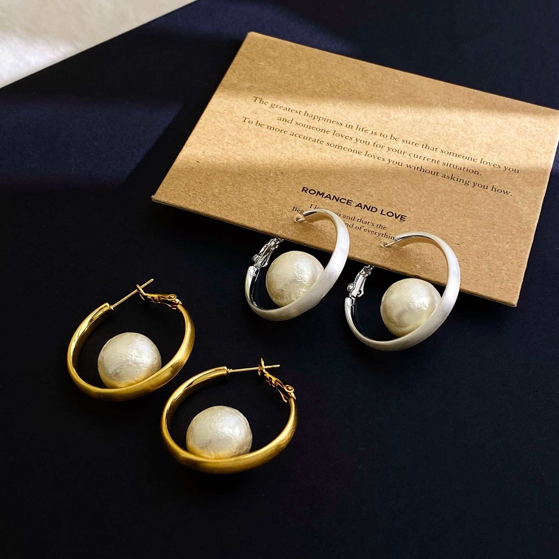 Copper-Plated Real Gold Korean Style Matte Brushed Cotton Bead Hoop Earrings for Women New Niche Stylish Fashion Earrings