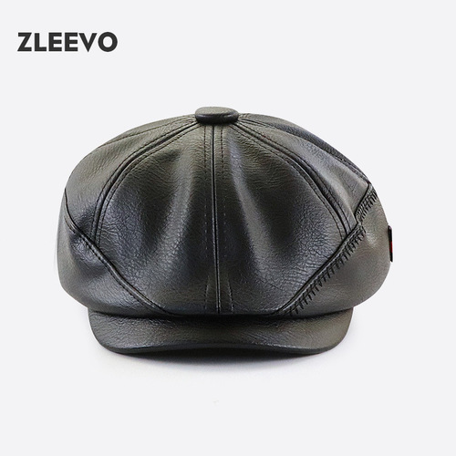 Yangguan/ZLEEVO  Autumn and Winter New PU Newsboy Hats Men's and Women's Retro Fashion Painter Caps Berets 