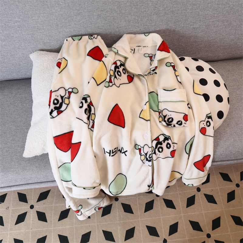 Pijamas de lana de coral de otoño y invierno de franela de niña de dibujos animados de manga larga ropa de hogar cardigans se pueden usar fabricantes