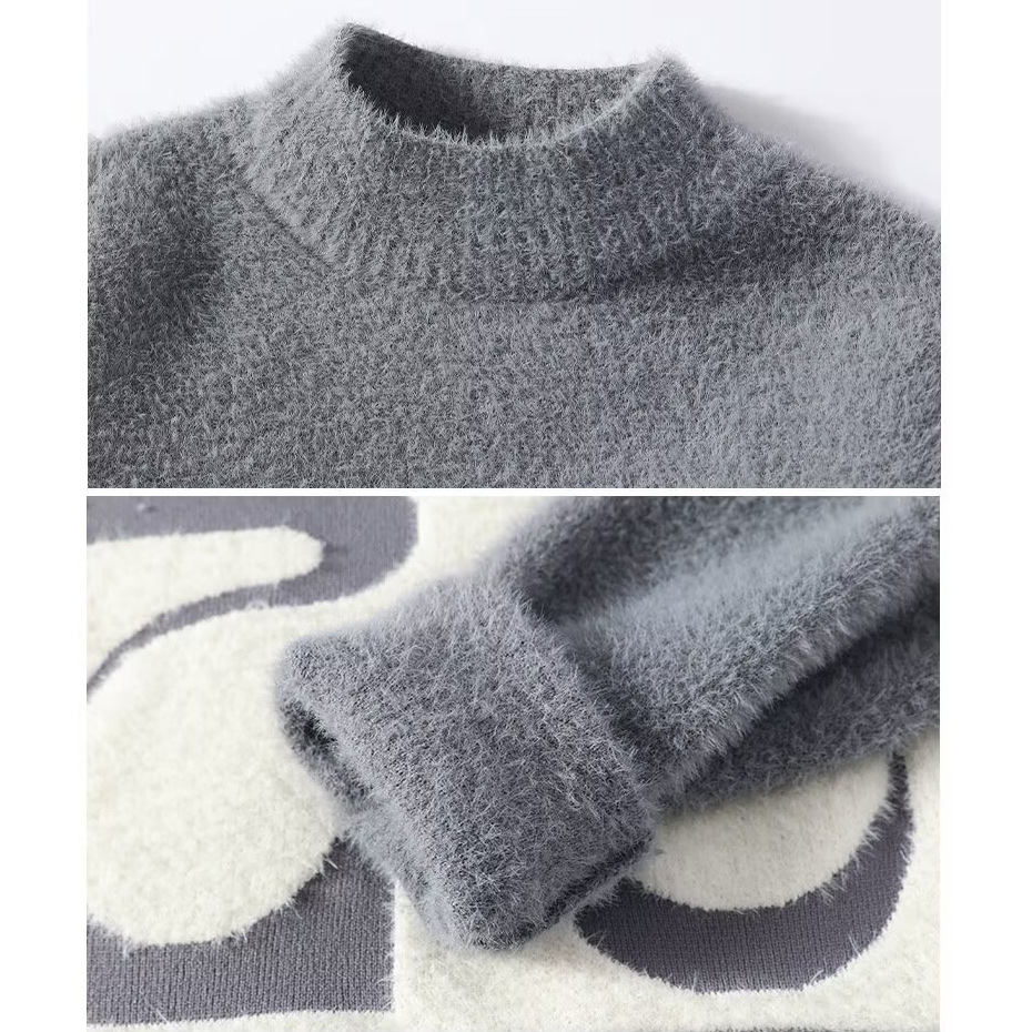 Suéter de punto cálido de cuello redondo masculino de color color de collar peludo suéter de base de invierno y otoño fábrica de suéter transfronterizo al por mayor