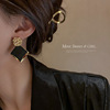 Square small design retro black fashionable earrings, 2022 collection, trend of season, light luxury style