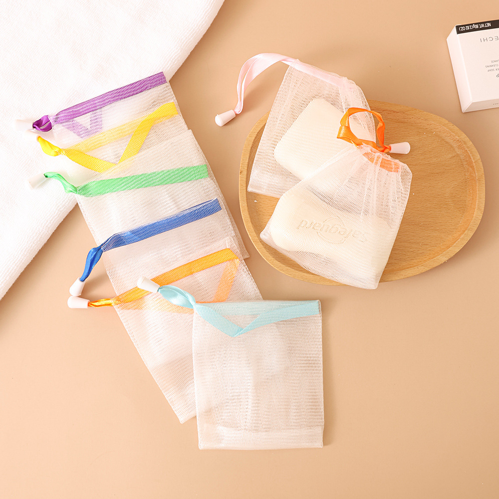Japanese-Style Single-Layer Random Color Foaming Mesh Soap Bag Mesh Pouch Travel Face Wash Foaming Mesh Bag Cleansing Mesh Available for Wholesale