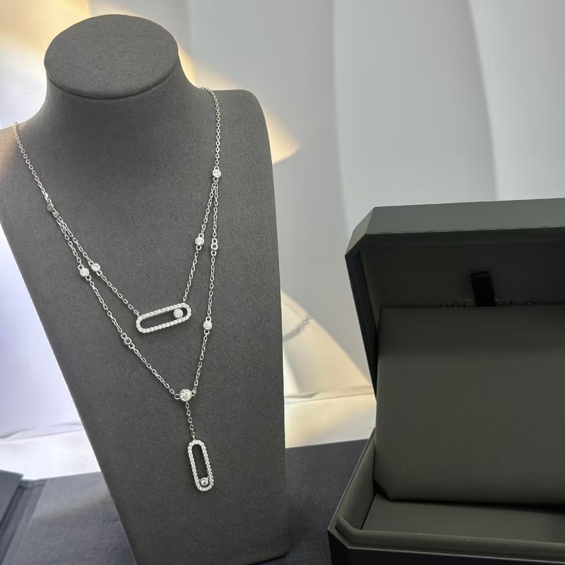 2025 New Model Mei Family Double-Layer Single Diamond Sliding Necklace Stackable High-End Celebrity Style Rose Gold Designer Jewelry