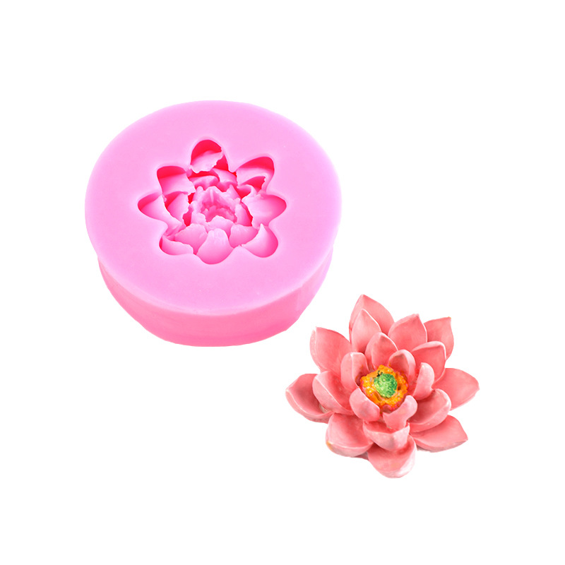 Die hecho a mano flor de loto molde de silicona fondant chocolate decoración de pastel pudín yeso epoxi molde de silicona