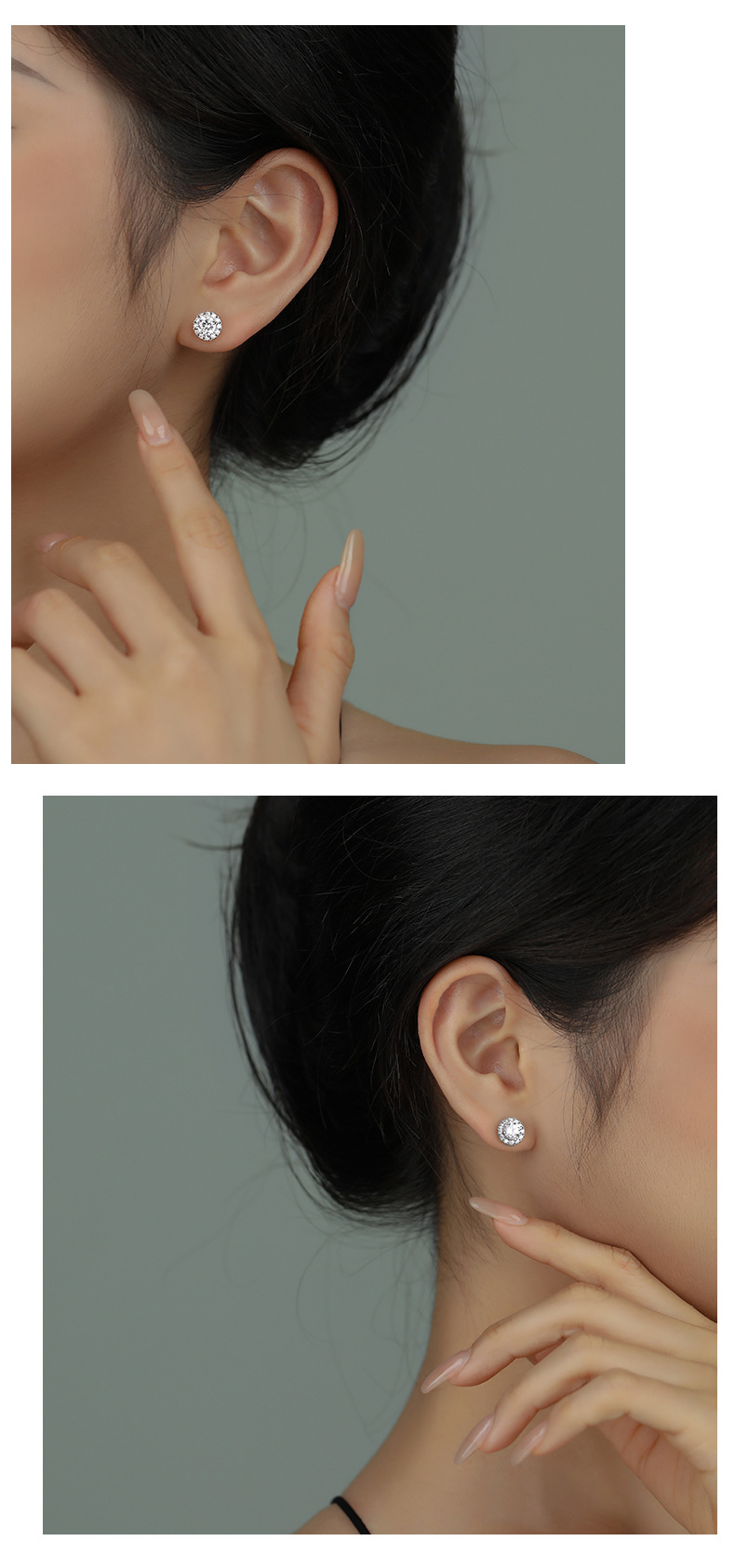 s925纯银方形几何锆石耳钉女轻奢高级感圆形三角形雪花四叶草耳饰详情9