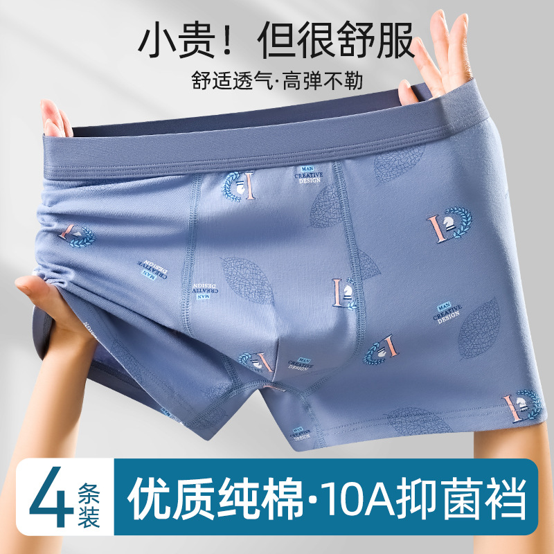 Pure Cotton Men's Underwear Pure Cotton Boxer Antibacterial Mid-Waist Pants Boys Trendy Boxer Shorts Boxer Briefs