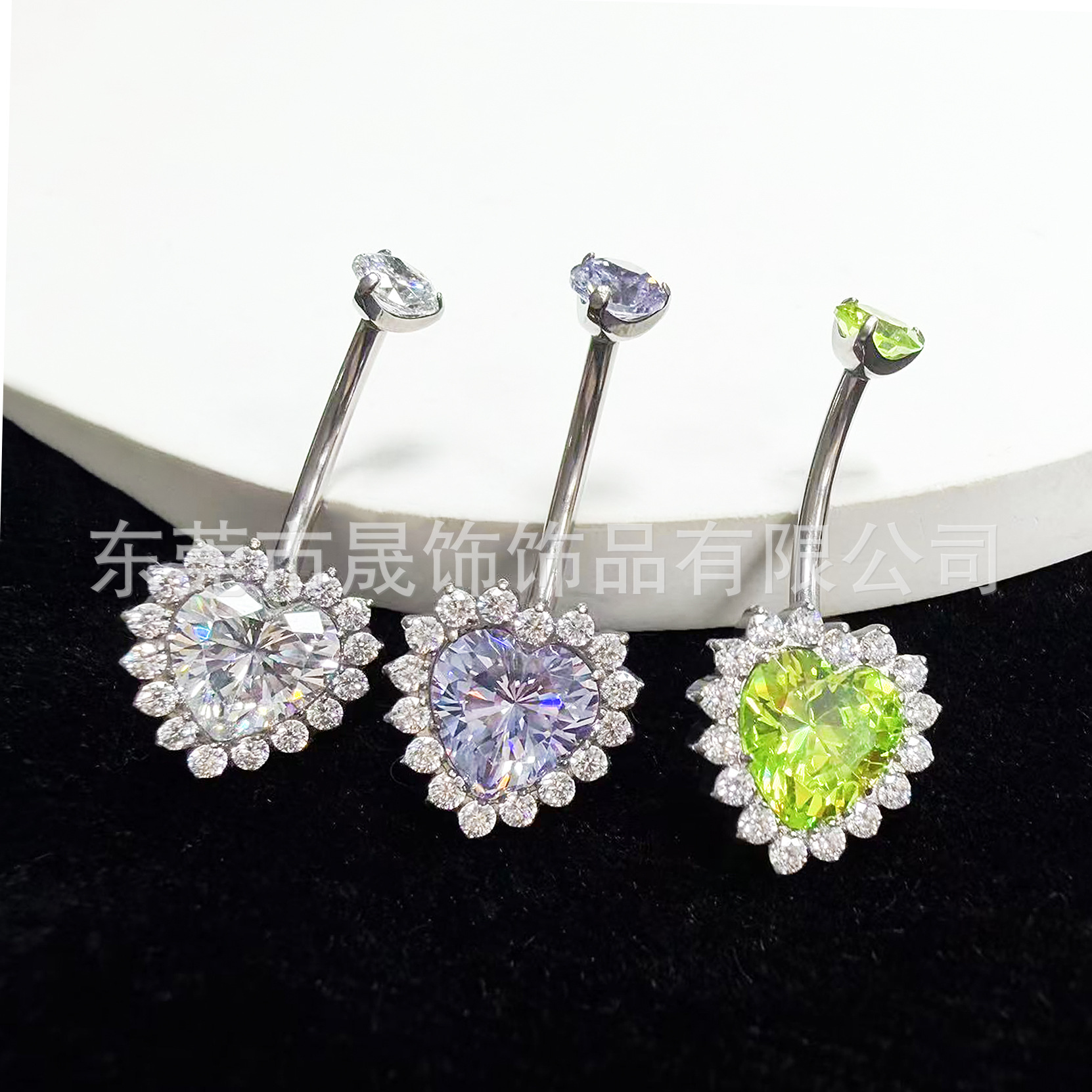 F136 Titanium Alloy Heart 肚 Navel Ring Set With Cubic Zirconia Heart Navel Ring G23 Titanium 人体 Piercing Jewelry 脐饰