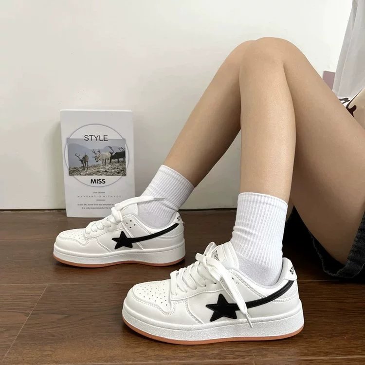 White shoes, demi-season footwear, low sports shoes platform, sneakers