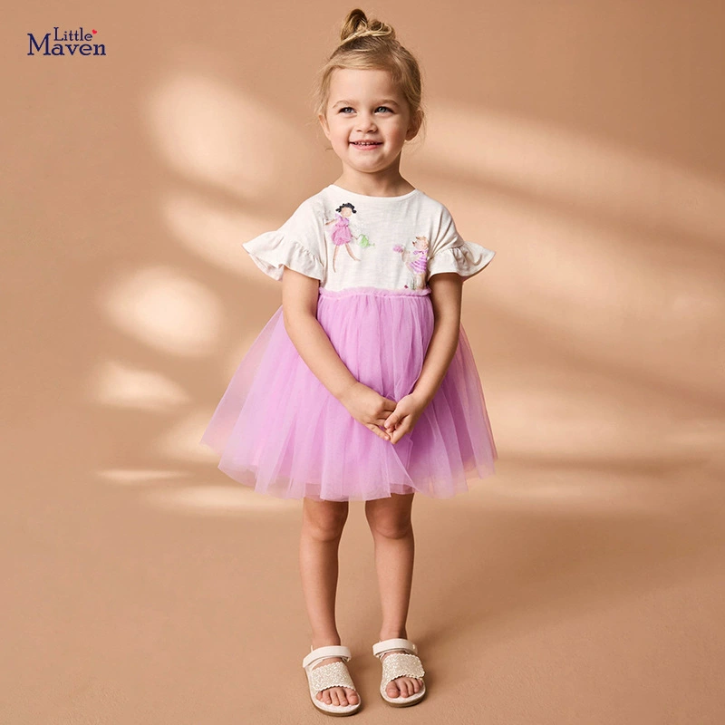Little maven новый стиль милая девушка платье принцессы милая сетка детская юбка летнее платье с короткими рукавами