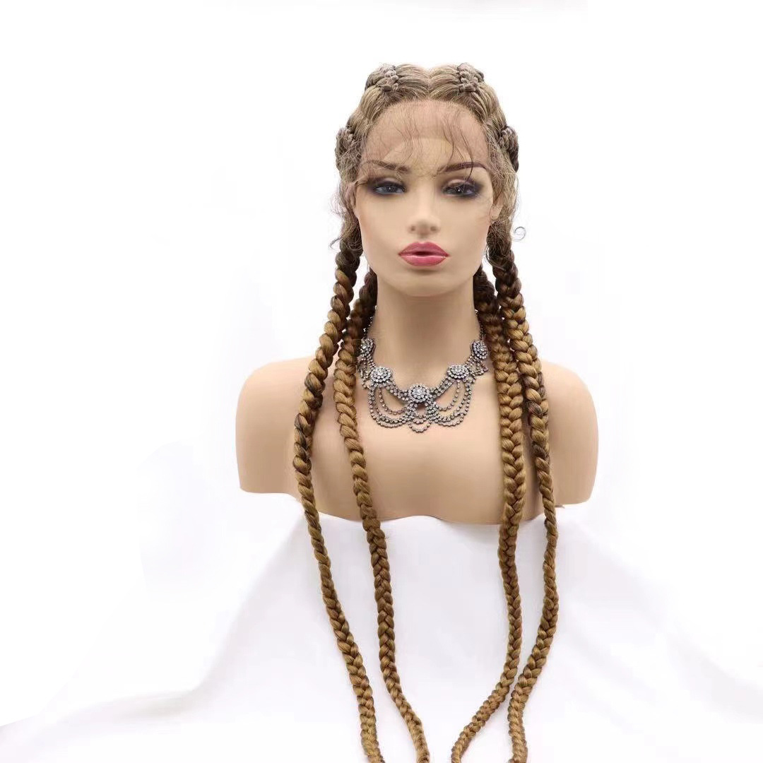 Antes de las ventas de comercio exterior, peluca de encaje, cuatro trenzas, trenza de espina de pescado, seda japonesa, Braid lace wig 4 plat