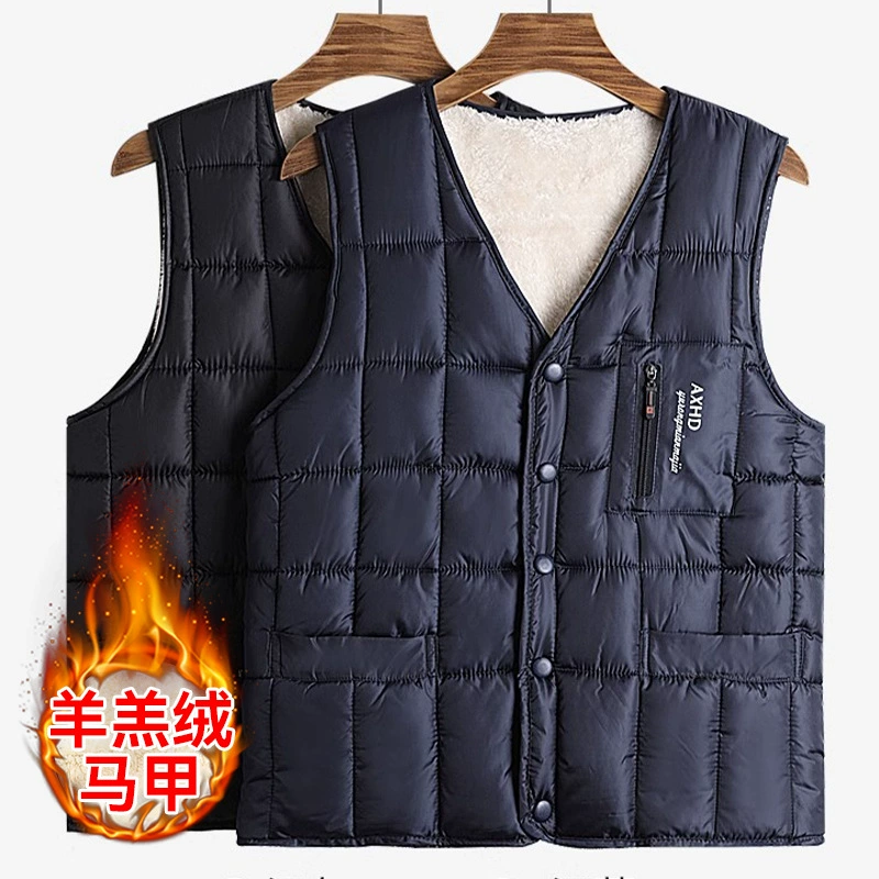 Мужской бархатный жилет из ягненка, новый зимний пуховый хлопковый утолщенный жилет на флисовой подкладке для жилета, теплый жилет, повседневный без рукавов
