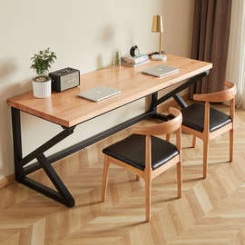实木电脑桌家用书桌轻奢双人电竞桌子长条办公桌卧室学习桌工作台