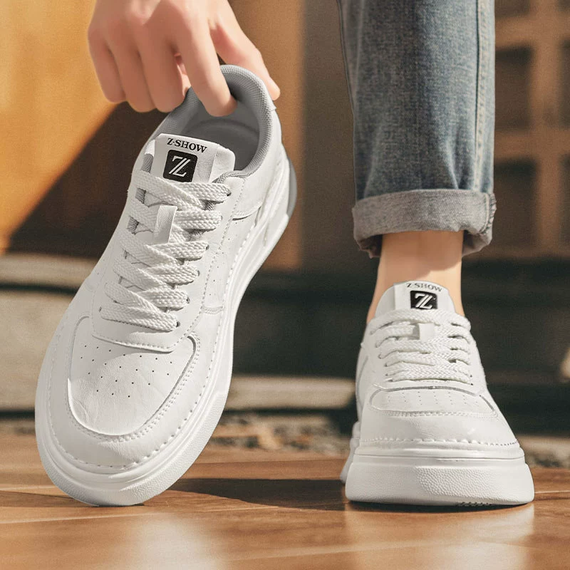 Мужская кроссовка 2025 Весенняя кожаная лапша мужская повседневная спортивная маленькая белая обувь мужская обувь на толстой подошве