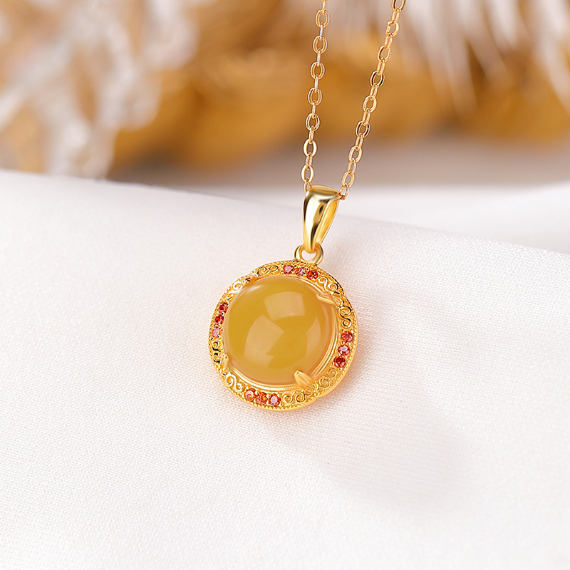 Mặt dây chuyền bạc S925 mạ vàng dát sáp ong hình tròn nhỏ nhắn — Mặt dây chuyền đơn (không có dây chuyền)
