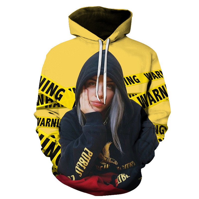 European and American Style Billie Eilish 3D Printed Men's Crop Hooded Pullover Winter Street Fashion Spirit European and American Style Billie Eilish 3D Printed Men's Crop Hooded Pullover Winter Street Fashion Spirit